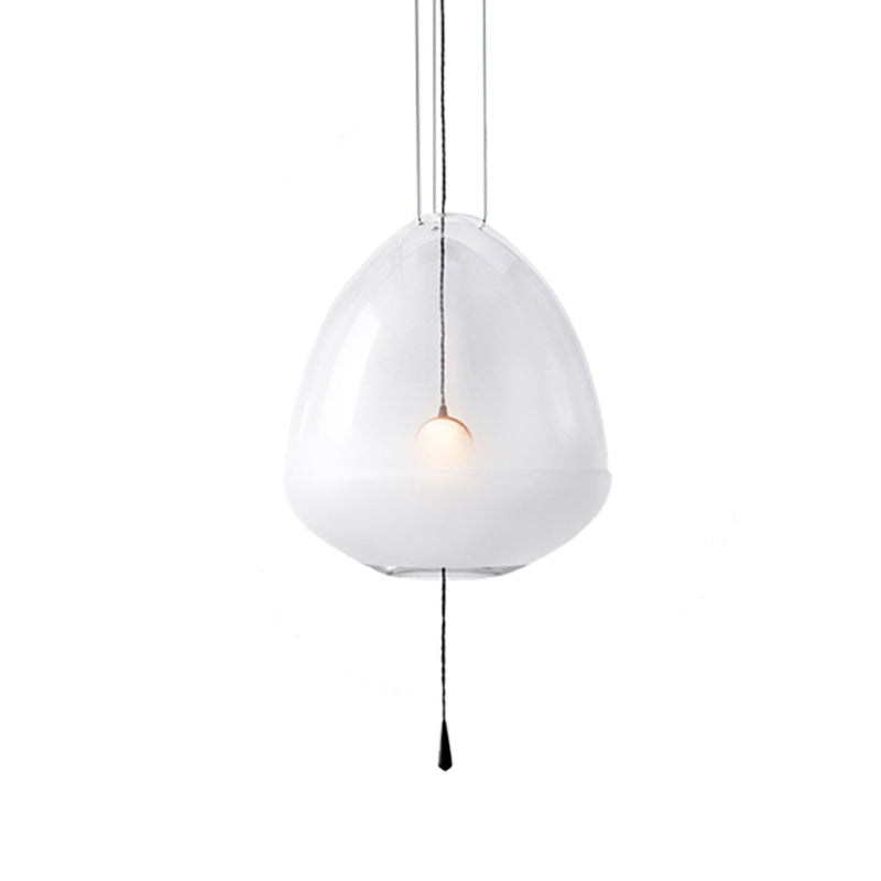 Simple 1-Head Elliptical Bedside Pendant Lamp - Clear Frosted Glass, Ceiling Suspension Lighting