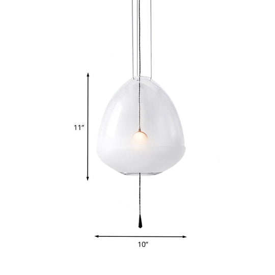 Simple 1-Head Elliptical Bedside Pendant Lamp - Clear Frosted Glass, Ceiling Suspension Lighting