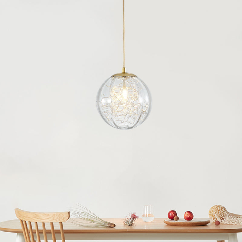 Modern Brass Pumpkin Ball Ceiling Light with Clear Glass - Single Bulb Suspended Pendant Lamp for Bedside