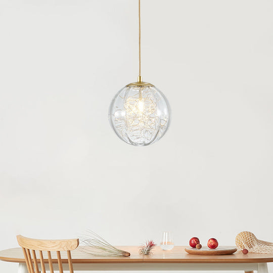 Modern Brass Pumpkin Ball Ceiling Light with Clear Glass - Single Bulb Suspended Pendant Lamp for Bedside