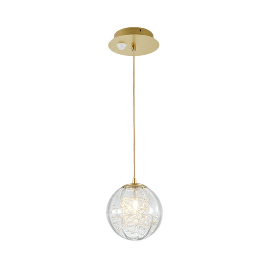 Modern Brass Pumpkin Ball Ceiling Light with Clear Glass - Single Bulb Suspended Pendant Lamp for Bedside