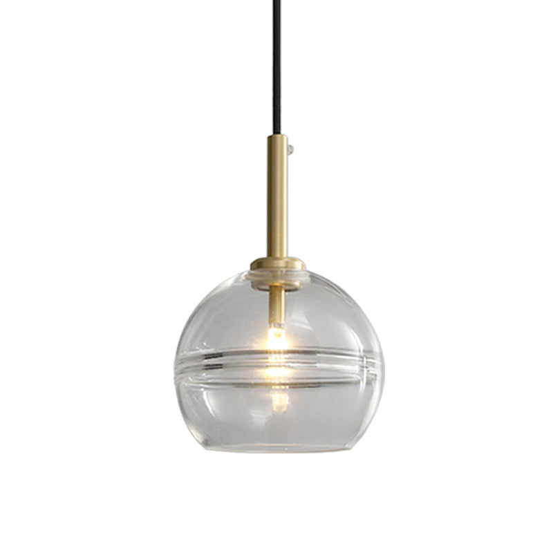Modern Brass Pendant Lamp Kit with Clear/Smoke Gray Ruffle Glass Shade - 1 Light for Living Room