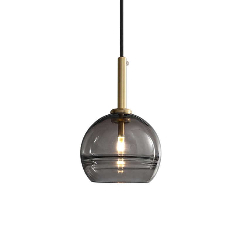 Modern Brass Pendant Lamp Kit with Clear/Smoke Gray Ruffle Glass Shade - 1 Light for Living Room