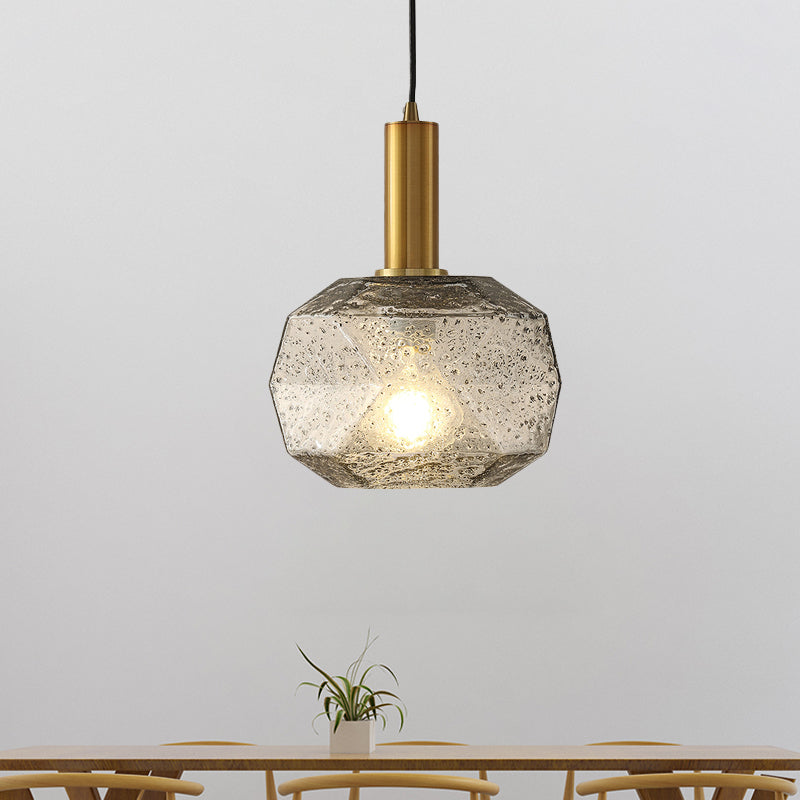 Modern Bedside Pendant Light with Smoky Gray Glass Shade and Brass Base