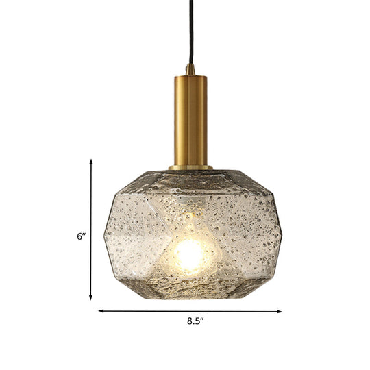 Modern Bedside Pendant Light with Smoky Gray Glass Shade and Brass Base