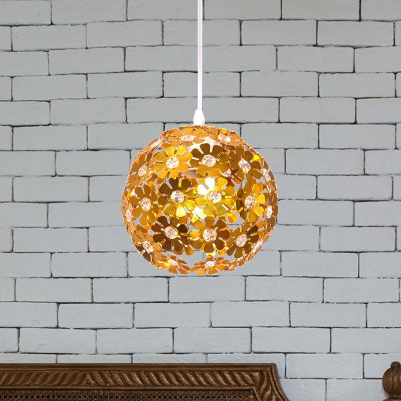 Modernist Domed Pendant Ceiling Lamp - Silver/Purple/Gold with Flower Aluminium Shade