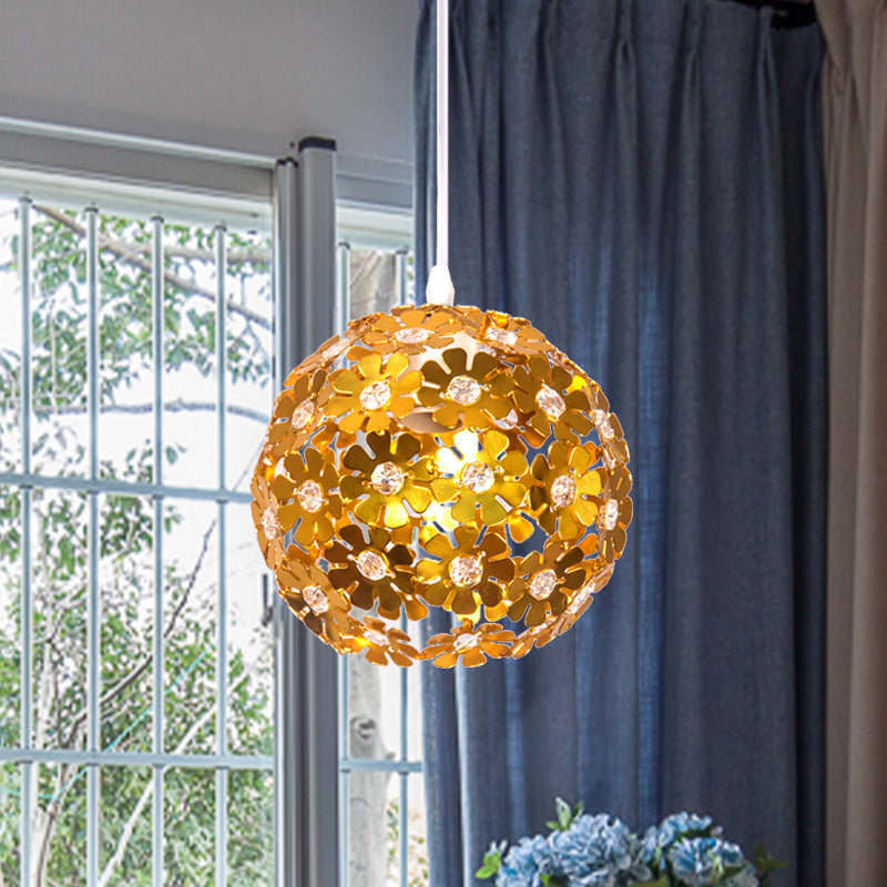 Modernist Domed Pendant Ceiling Lamp - Silver/Purple/Gold with Flower Aluminium Shade