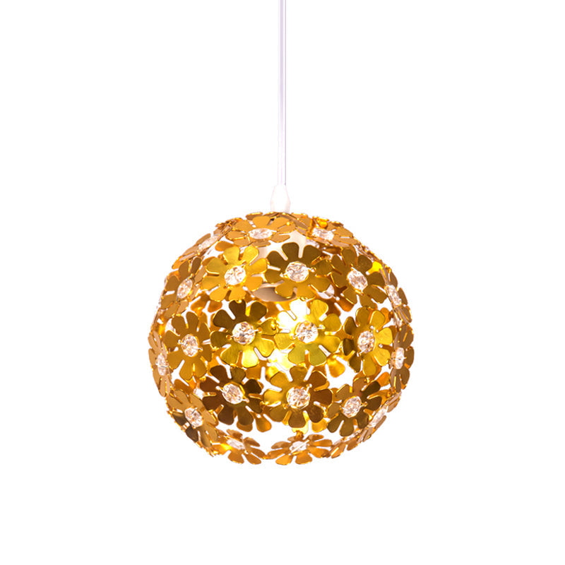 Modernist Domed Pendant Ceiling Lamp - Silver/Purple/Gold with Flower Aluminium Shade