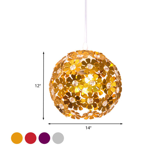 Modernist Domed Pendant Ceiling Lamp - Silver/Purple/Gold with Flower Aluminium Shade