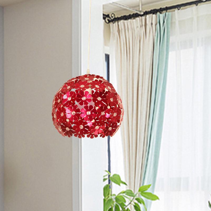 Modernist Domed Pendant Ceiling Lamp - Silver/Purple/Gold with Flower Aluminium Shade