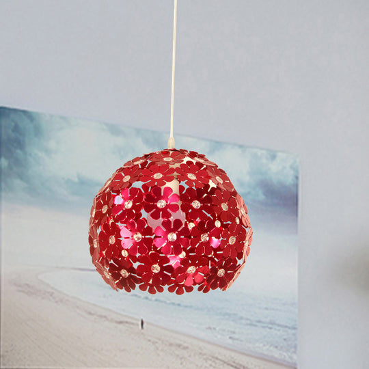 Modernist Domed Pendant Ceiling Lamp - Silver/Purple/Gold with Flower Aluminium Shade