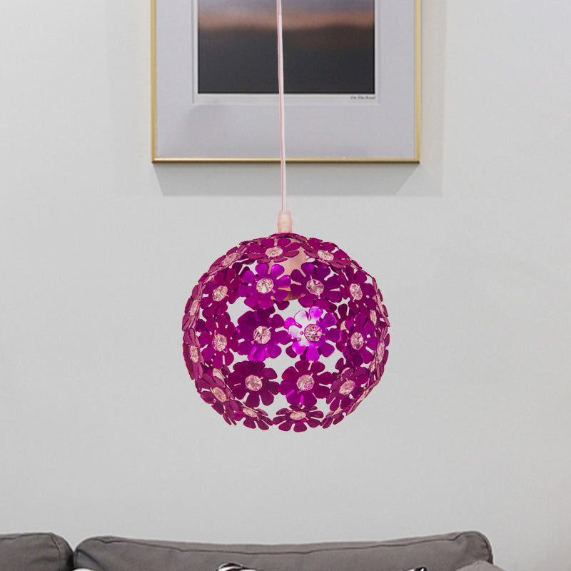 Modernist Domed Pendant Ceiling Lamp - Silver/Purple/Gold with Flower Aluminium Shade