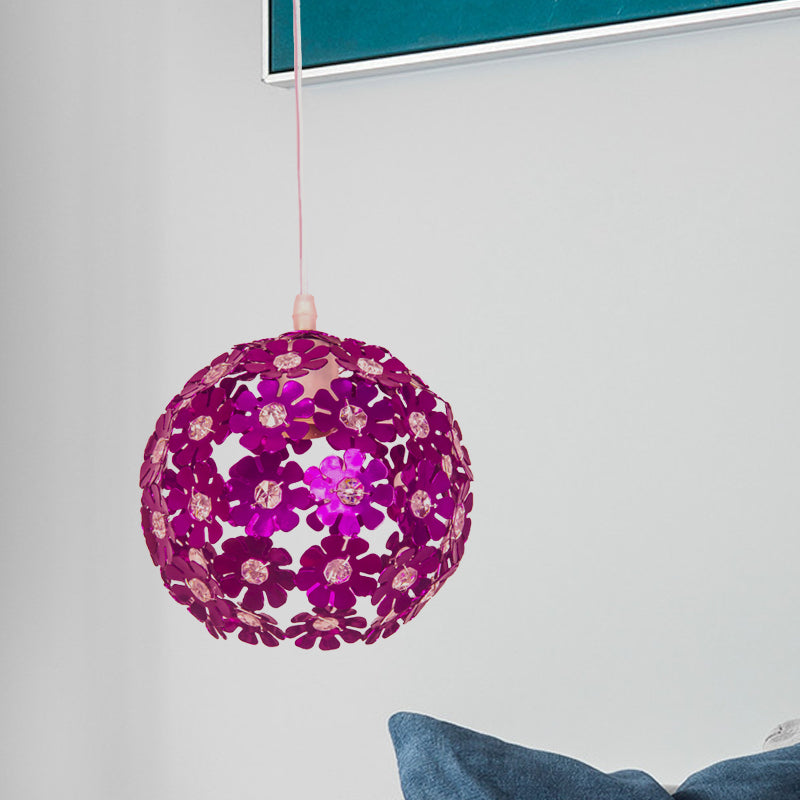 Modernist Domed Pendant Ceiling Lamp - Silver/Purple/Gold with Flower Aluminium Shade