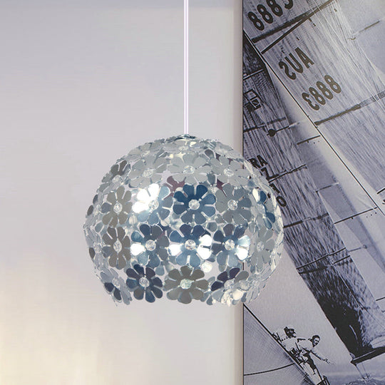 Modernist Domed Pendant Ceiling Lamp - Silver/Purple/Gold with Flower Aluminium Shade