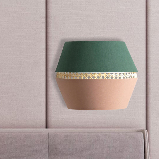 Minimalist Green and Pink Cutout Sconce with Rattan Detail - Wall Mounted Light for Bedroom