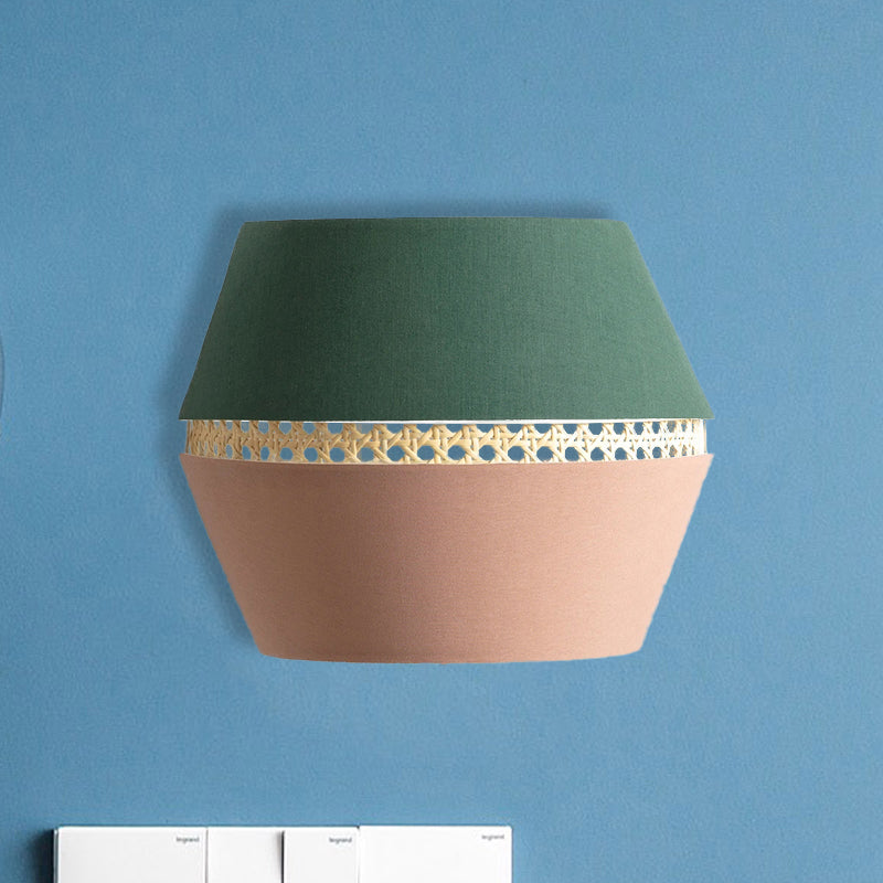 Minimalist Green and Pink Cutout Sconce with Rattan Detail - Wall Mounted Light for Bedroom
