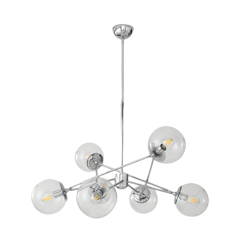 Modern Chrome 6-Light Bedroom Chandelier with Clear Glass Orb Shades