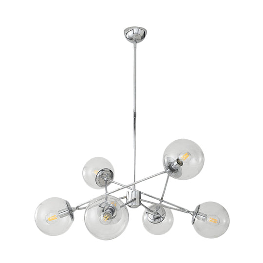 Modern Chrome 6-Light Bedroom Chandelier with Clear Glass Orb Shades