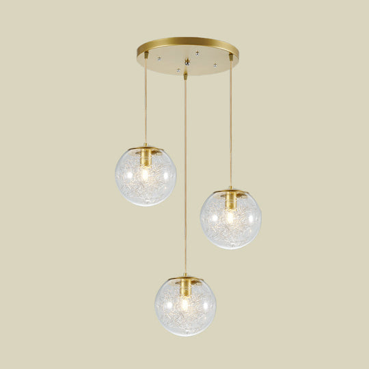 Gold Metal Line Deco Pumpkin Ball Pendant with Clear Glass - 3-Light Minimalist Hanging Lamp for Coffee Houses