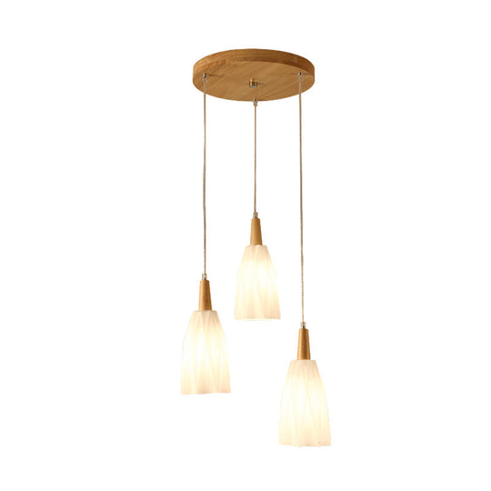 Japanese Prismatic Glass Pendant Lamp with 3 Lights and Wood Canopy