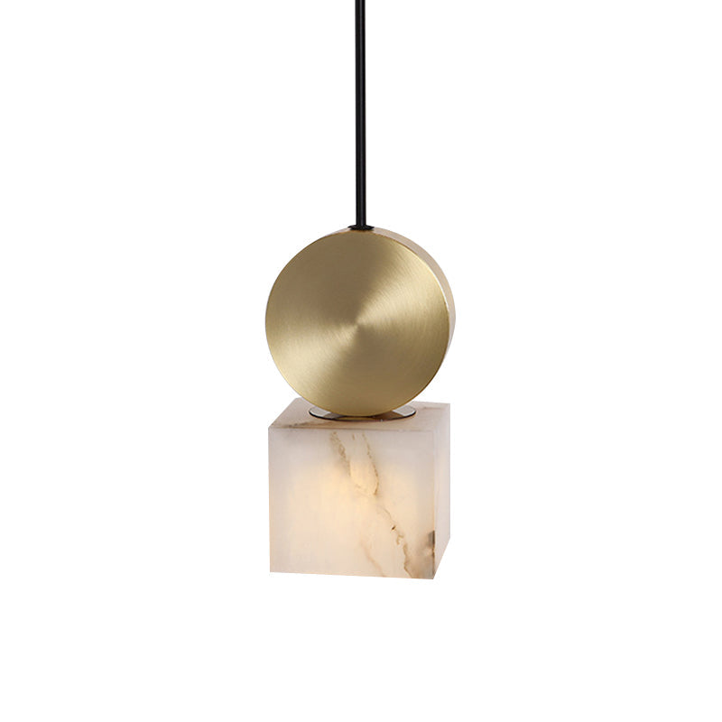 Post Modern Marble Pendant Lamp in White with Gold Top and 1 Head