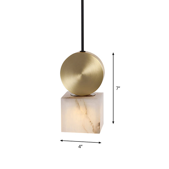 Post Modern Marble Pendant Lamp in White with Gold Top and 1 Head