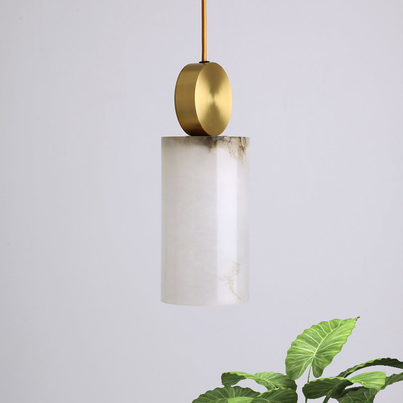 Post Modern Marble Pendant Lamp in White with Gold Top and 1 Head