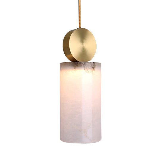 Post Modern Marble Pendant Lamp in White with Gold Top and 1 Head