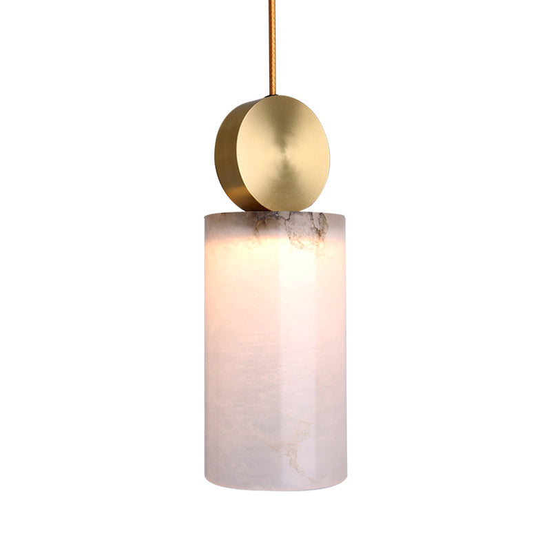 Post Modern Marble Pendant Lamp in White with Gold Top and 1 Head