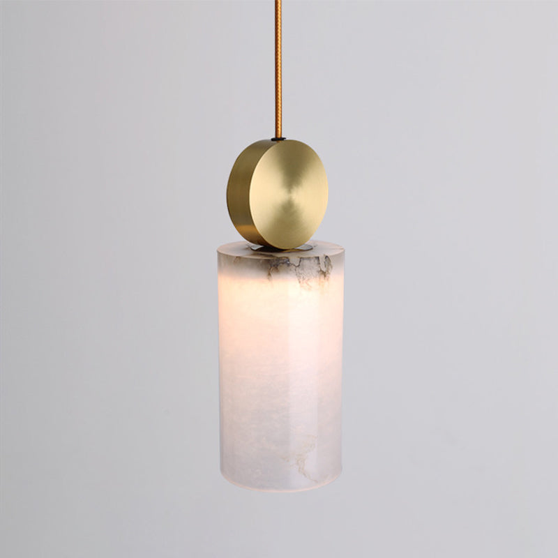 Post Modern Marble Pendant Lamp in White with Gold Top and 1 Head