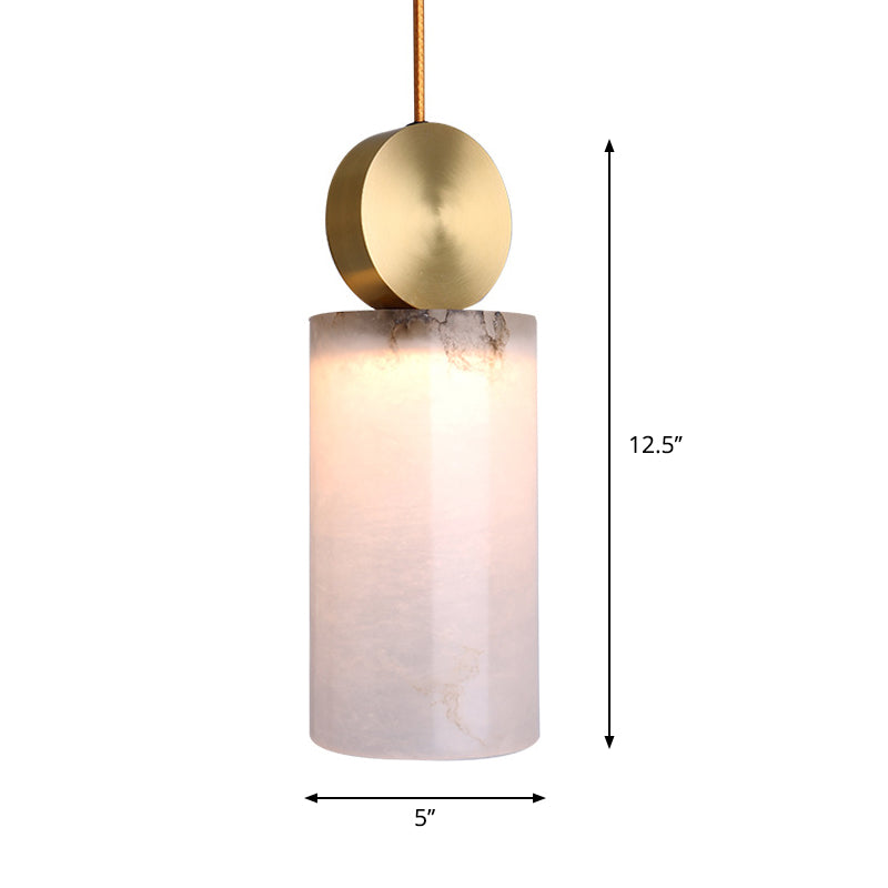 Post Modern Marble Pendant Lamp in White with Gold Top and 1 Head