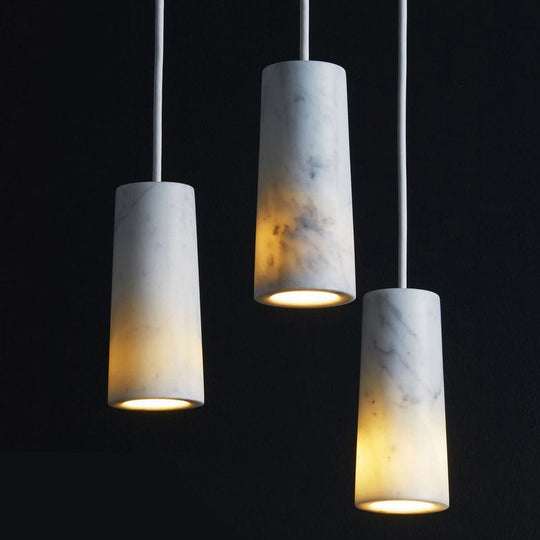 Minimalist Marble Tube Pendant Light with 1 Bulb - White