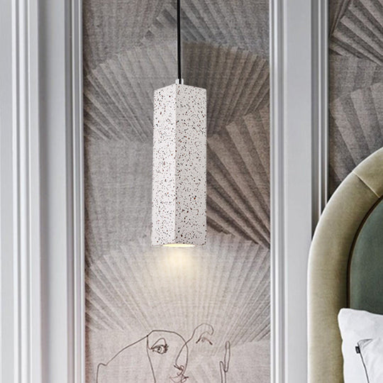 Sleek Nordic Marble LED Pendant Light - Modern Slim Cuboid Design, 1 Head, White Color