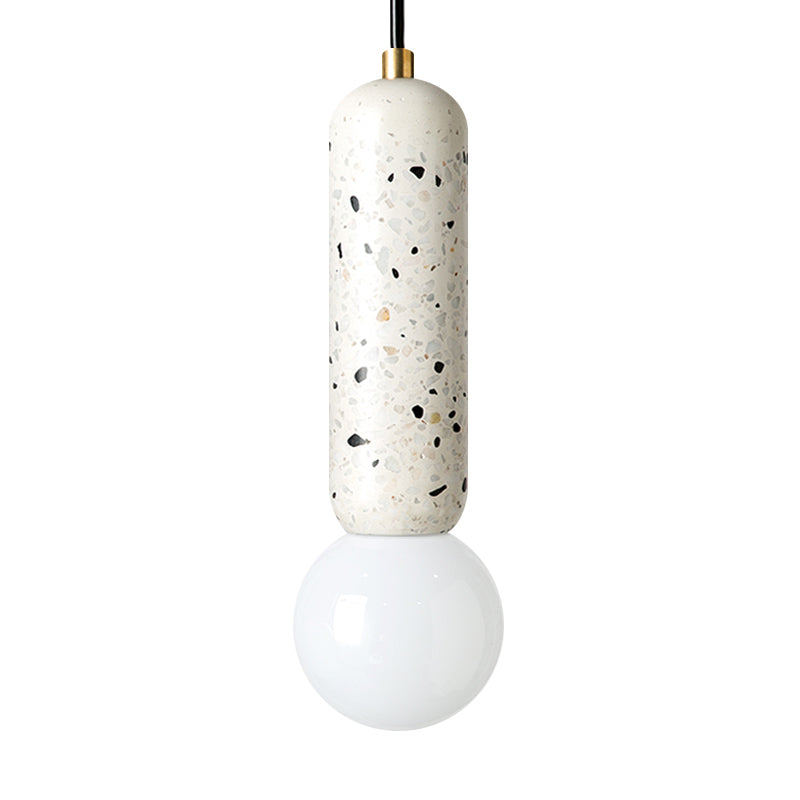 Minimalist Marble Capsule Pendant - Bedside Mini Hanging Lamp with Opal Glass Shade (White/Black)