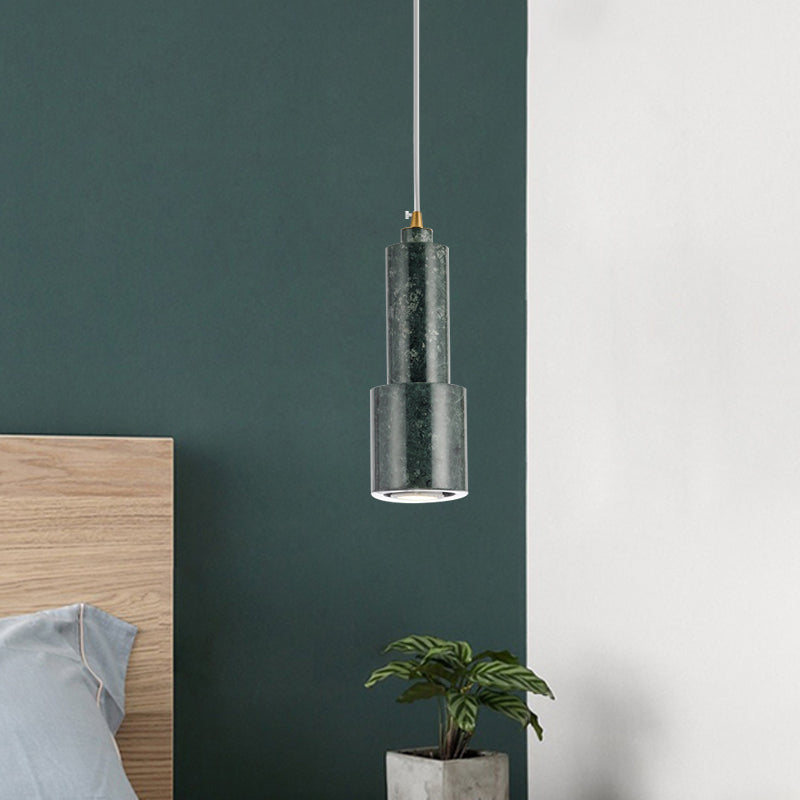 Nordic Marble 1-Light Suspended Pendant Lamp - White/Green Tube Hanging Ceiling Light for Living Room