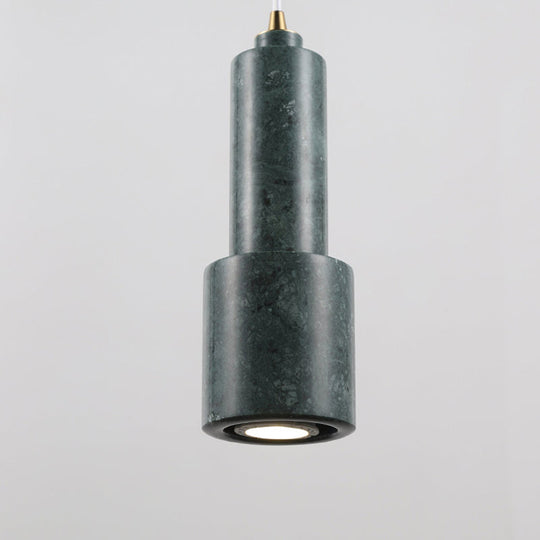 Nordic Marble 1-Light Suspended Pendant Lamp - White/Green Tube Hanging Ceiling Light for Living Room