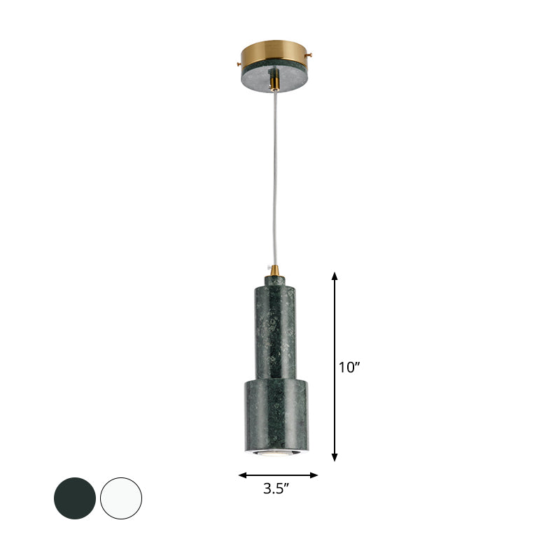 Nordic Marble 1-Light Suspended Pendant Lamp - White/Green Tube Hanging Ceiling Light for Living Room