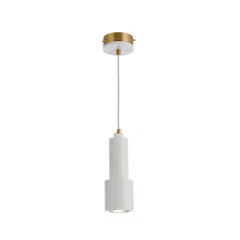 Nordic Marble 1-Light Suspended Pendant Lamp - White/Green Tube Hanging Ceiling Light for Living Room
