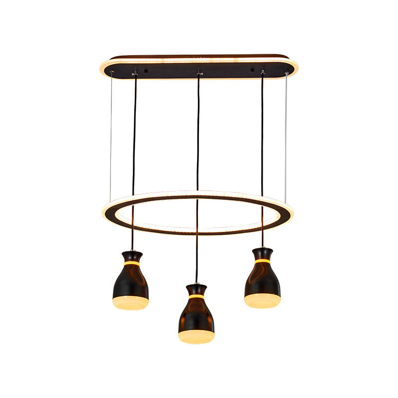 Modernist Wine Jar LED Pendant Light - Black Acrylic, 3 Lights, Dining Room Lamp with Loop Detail