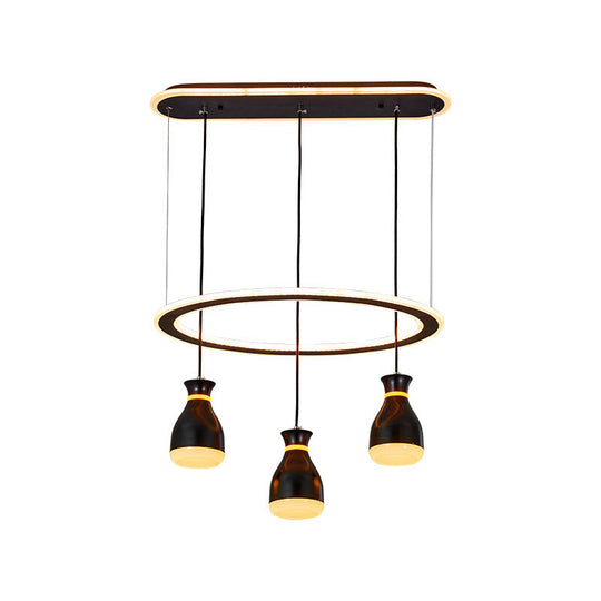 Modernist Wine Jar LED Pendant Light - Black Acrylic, 3 Lights, Dining Room Lamp with Loop Detail