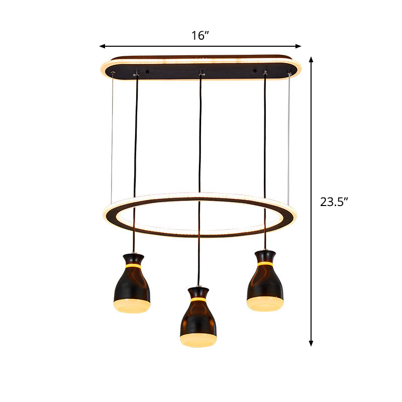Modernist Wine Jar LED Pendant Light - Black Acrylic, 3 Lights, Dining Room Lamp with Loop Detail