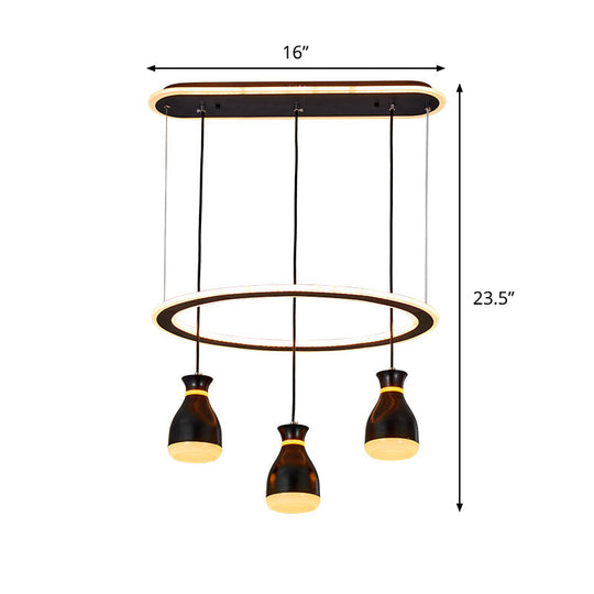 Modernist Wine Jar LED Pendant Light - Black Acrylic, 3 Lights, Dining Room Lamp with Loop Detail