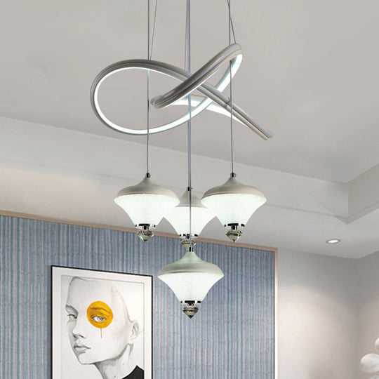 Modern LED Hanging Pendant Lamp with 4 Acrylic Heads and Strip Shelf - White, Ideal for Dining Room