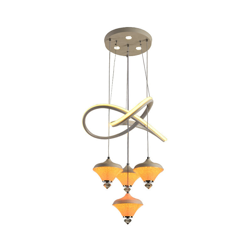 Modern LED Hanging Pendant Lamp with 4 Acrylic Heads and Strip Shelf - White, Ideal for Dining Room