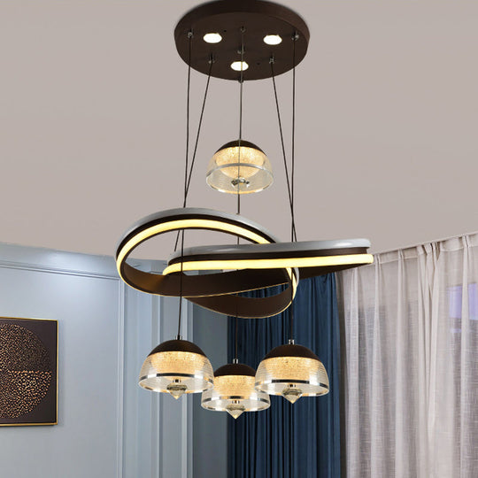 Modern Black Domed Pendant Light with 4 LED Heads and Strip Beam for Dining Room Cluster