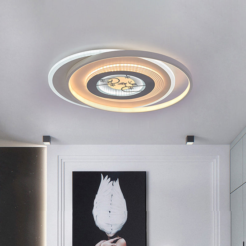 Modern LED Acrylic Flushmount Light Fixture - White Circular Flushmount with Deer and Tree Pattern