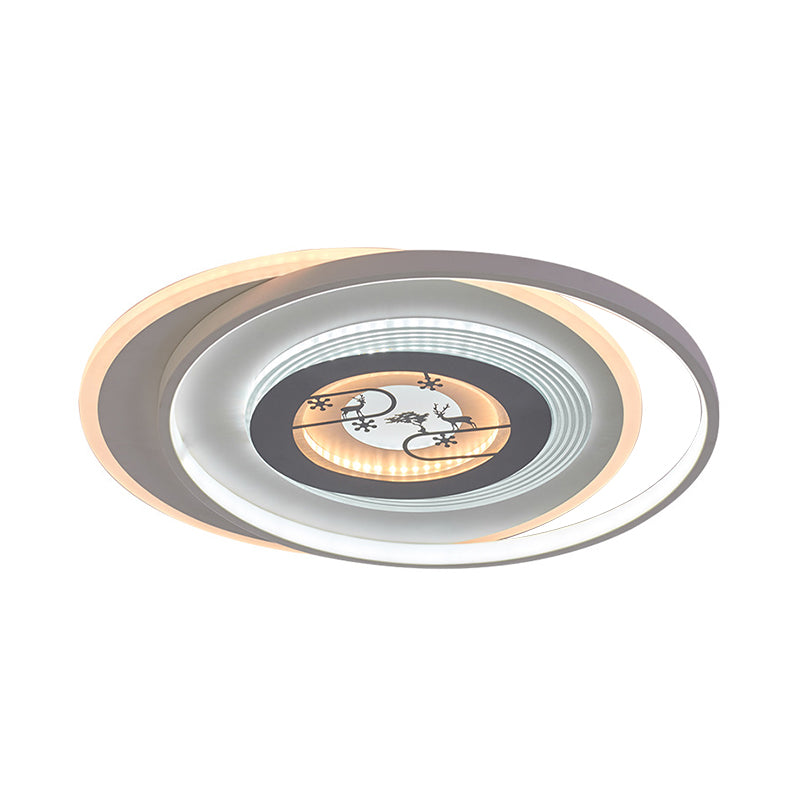 Modern LED Acrylic Flushmount Light Fixture - White Circular Flushmount with Deer and Tree Pattern