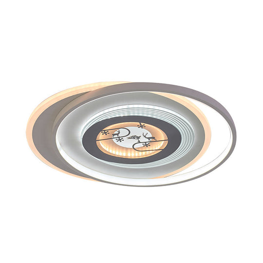 Modern LED Acrylic Flushmount Light Fixture - White Circular Flushmount with Deer and Tree Pattern
