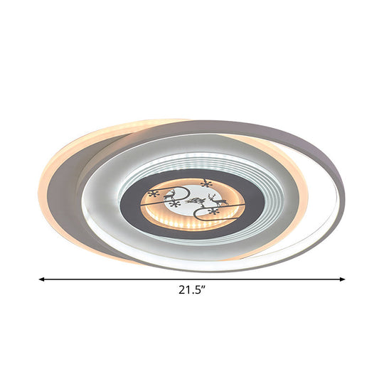 Modern LED Acrylic Flushmount Light Fixture - White Circular Flushmount with Deer and Tree Pattern