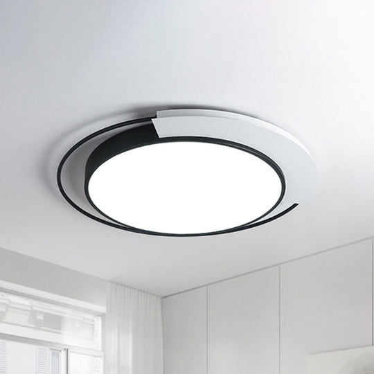 Modern Round Metal Ceiling Flush Light: White/Black LED, Bedroom Lighting, 18"/21.5" W